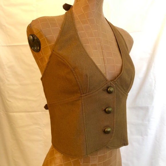 Brown Tailored Pinstripes Button Front Vest - Picture 7 of 13